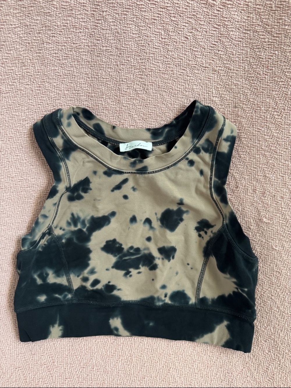 Tie-Dye Crop Tank Top in Black and Khaki